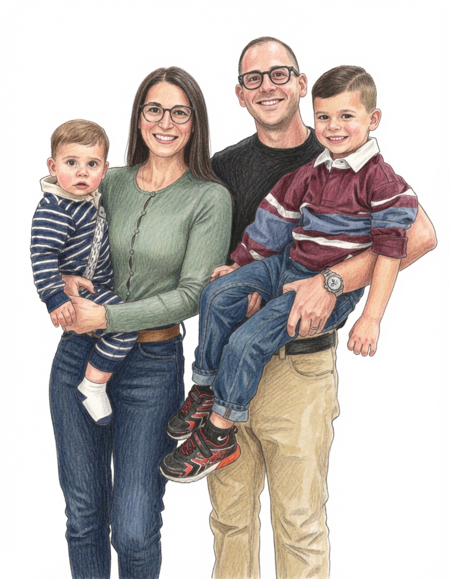 The Uncrumble family - Mario, Deandra, Giovanni, Marco, and Gussy